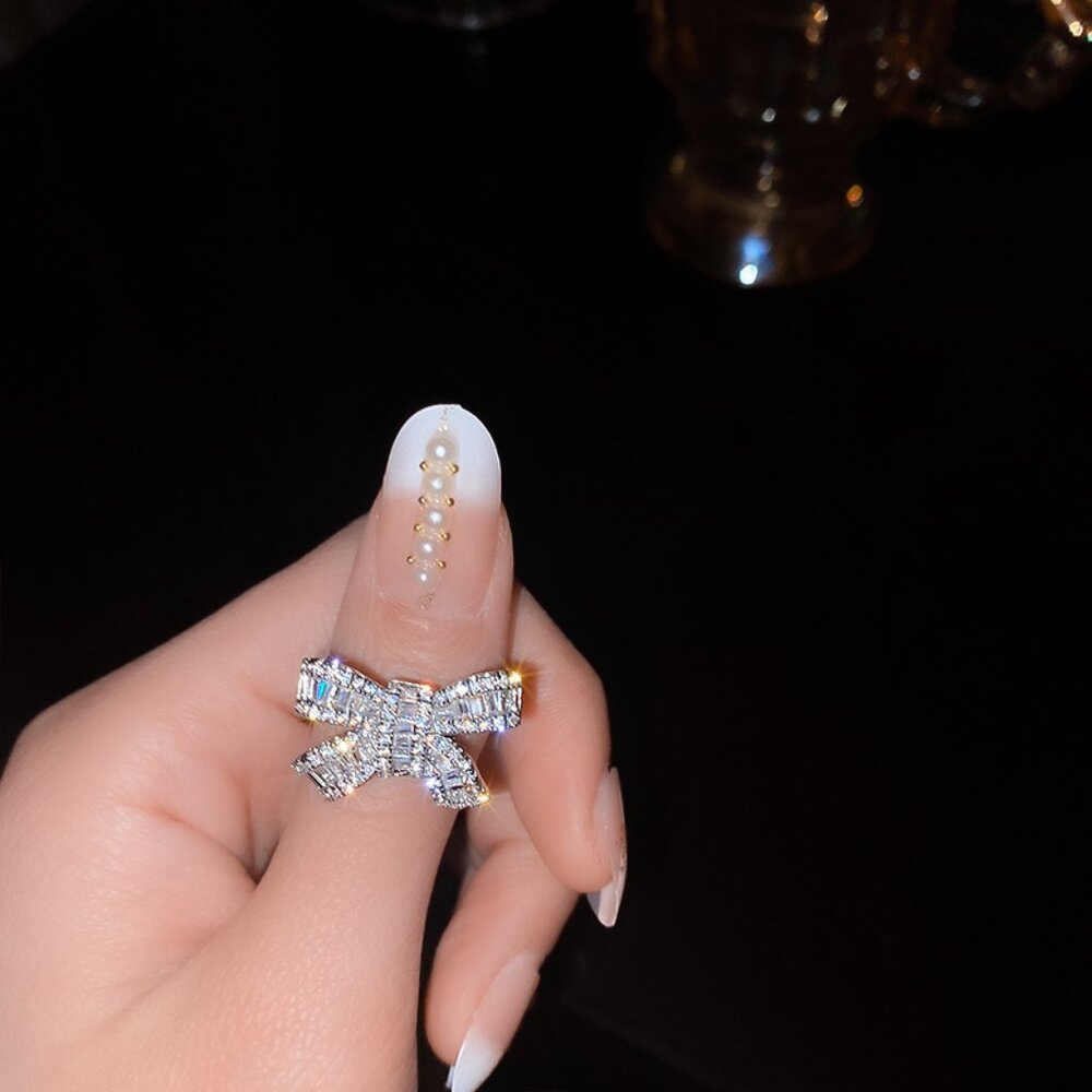 Rhinestone Bow Ring Adjustable Open Ring Coquette Y2K Aesthetic